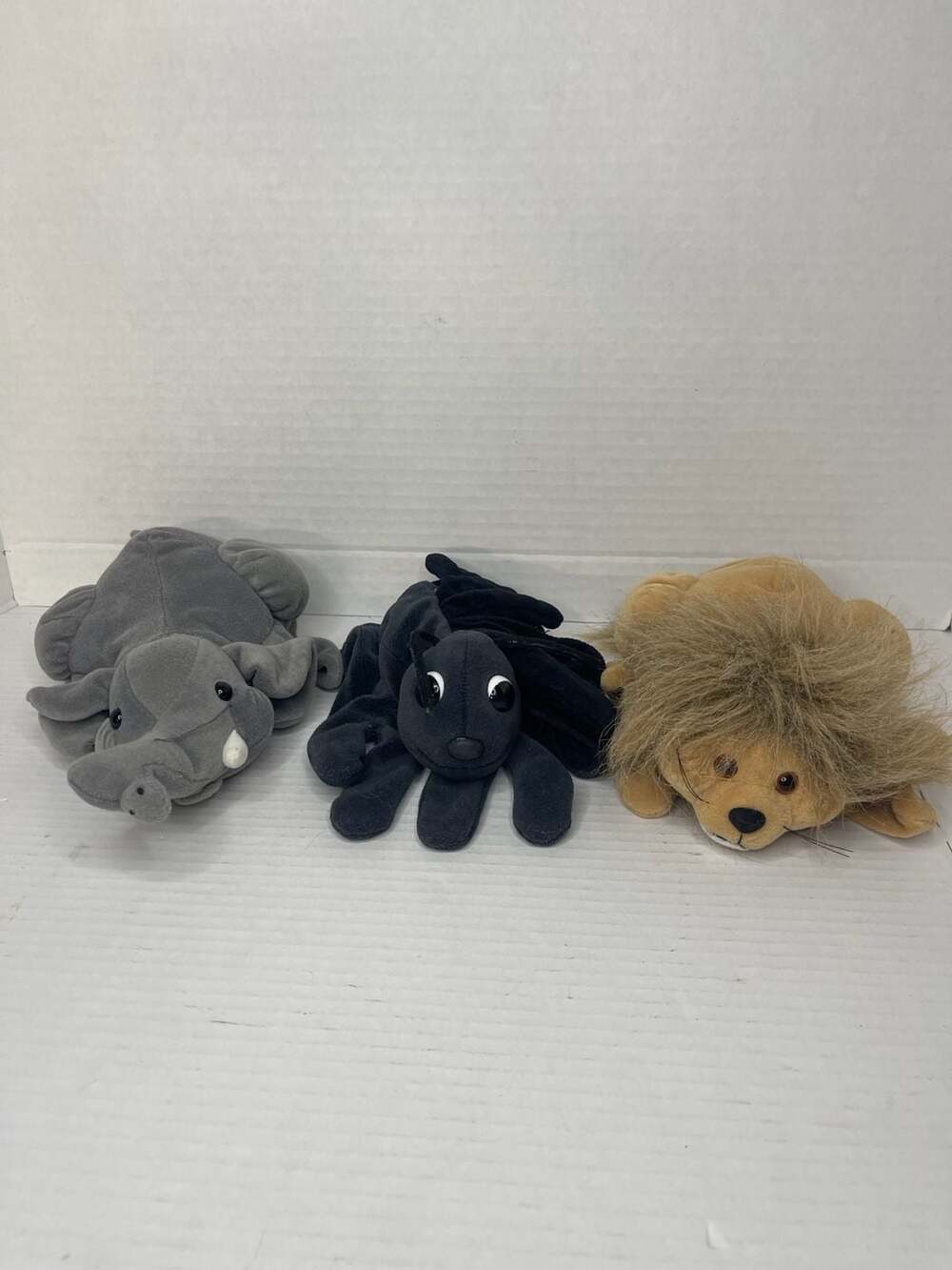 Lot of 3 Plush Creations Inc. Animal Hand Puppets Elephant Butterfly Lion